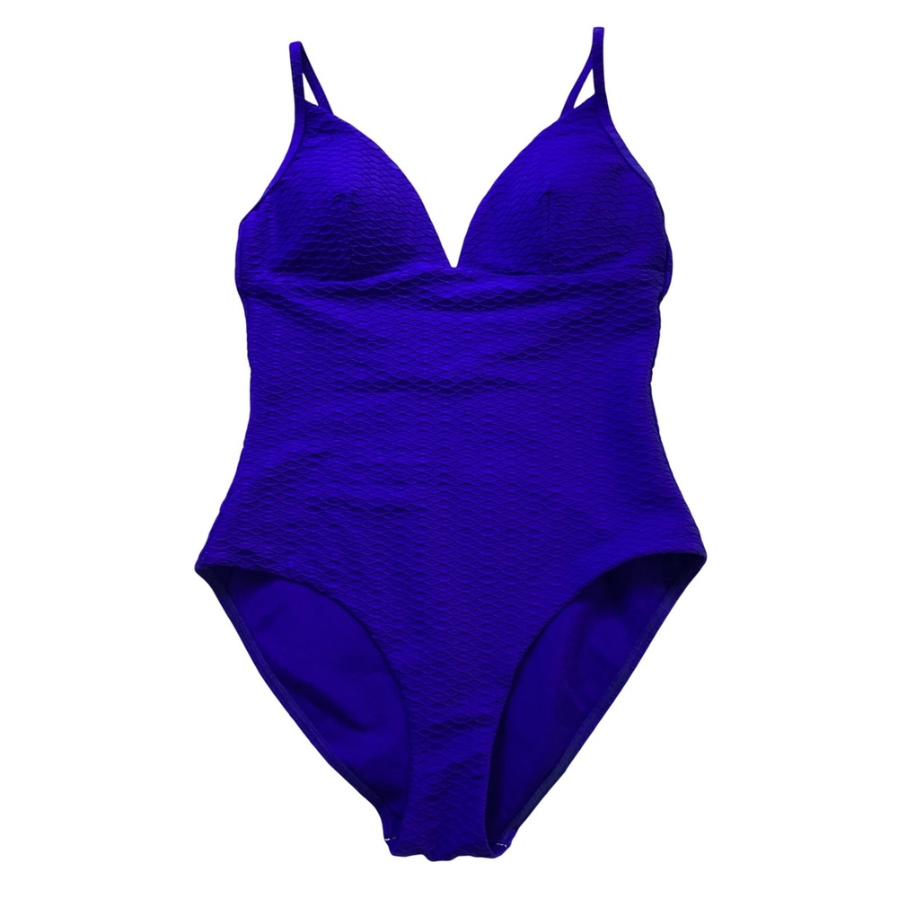SEA LEVEL One Piece Swimsuit Royal Blue Textured V Neck Adjustable Straps Womens